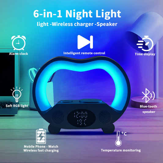 6-in-1 Smart LED Lamp with Wireless Charger & Bluetooth Speaker